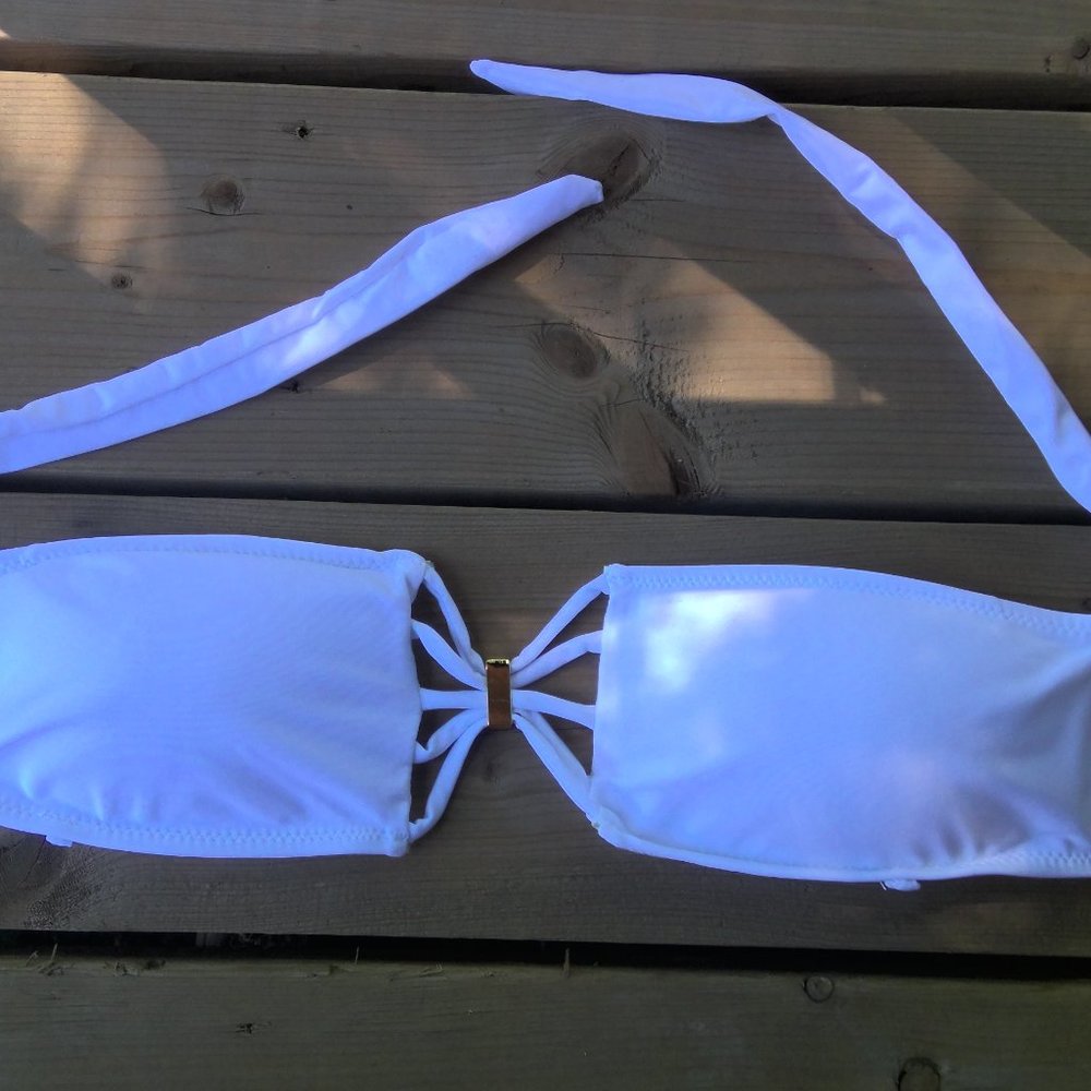 Brand New White Bandeau Tie Top w Gold Detail